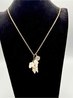 Ann Taylor Gold Tone Faux Pearl Pendant Necklace Rhinestone 30”